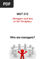 MGT 212 - Chapter 1 (Part 1) - Managers and You in The Workplace