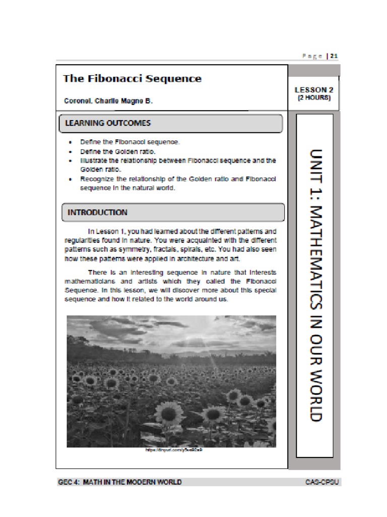 Lesson 2. Fibonacci Sequence | PDF
