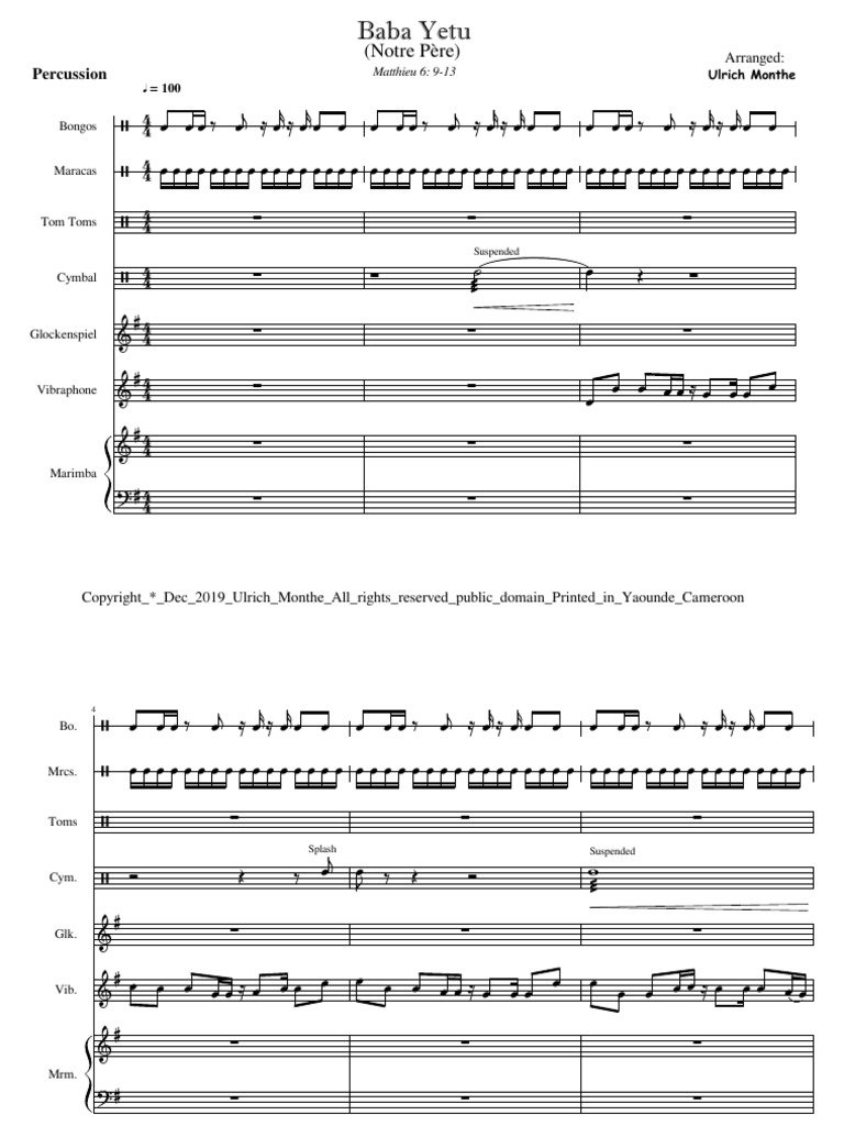 Baba Yetu For Percussion Ensemble PDF PDF Percussion Instruments
