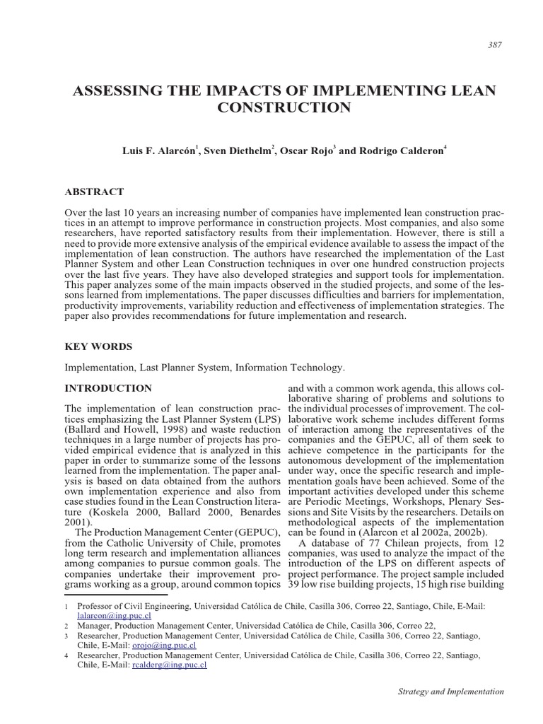 Impacts of Implementing Lean Construction.. | PDF | Business