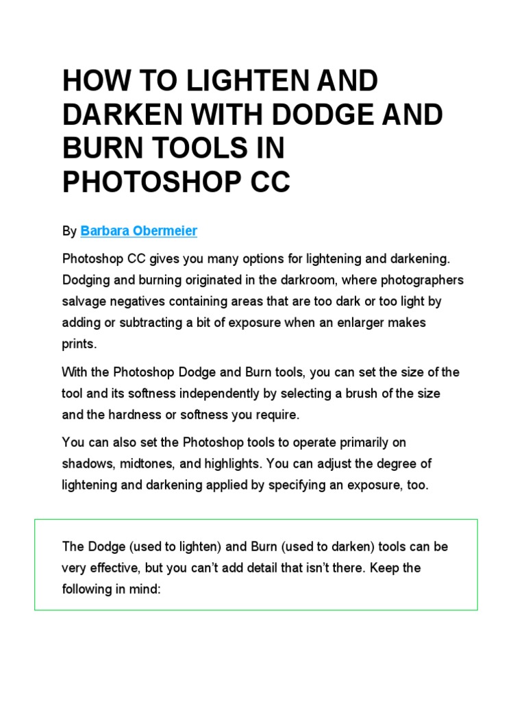 How To Lighten and Darken With Dodge and Burn Tools in CS6