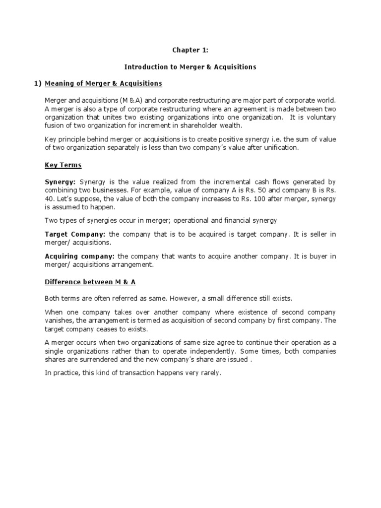 Introduction to Mergers & Acquisitions | PDF | Mergers And Acquisitions ...