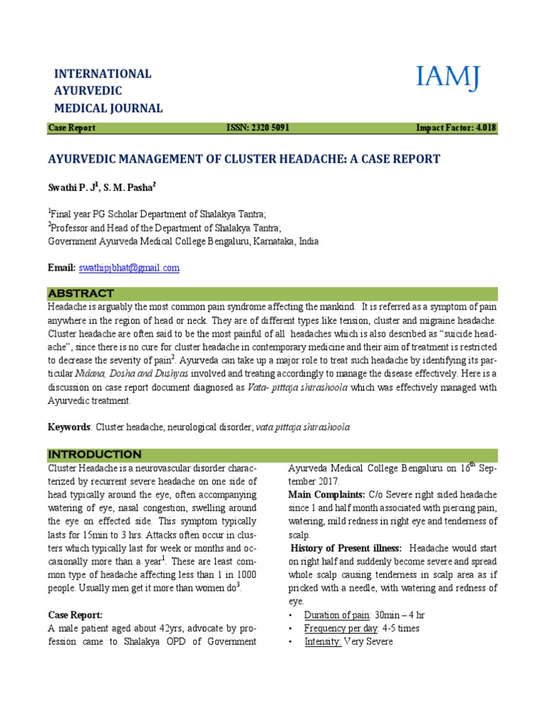 International Ayurvedic Medical Journal Case Report ISSN 2320 5091 Impact Factor 4.018 PDF