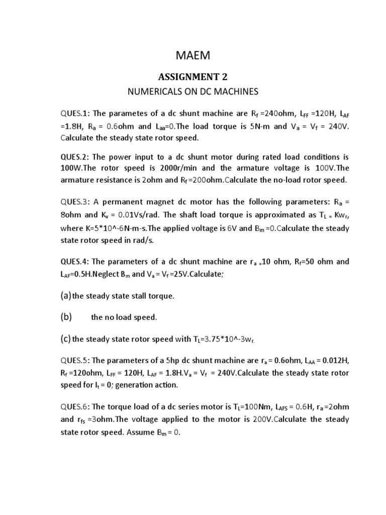 Numericals On DC Machines: Assignment 2 | PDF | Computers | Technology ...