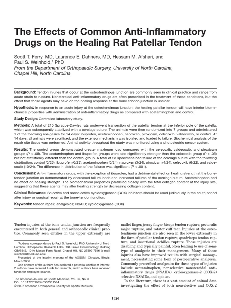 The Effects of Common AntiInflammatory Drugs On The Healing Rat