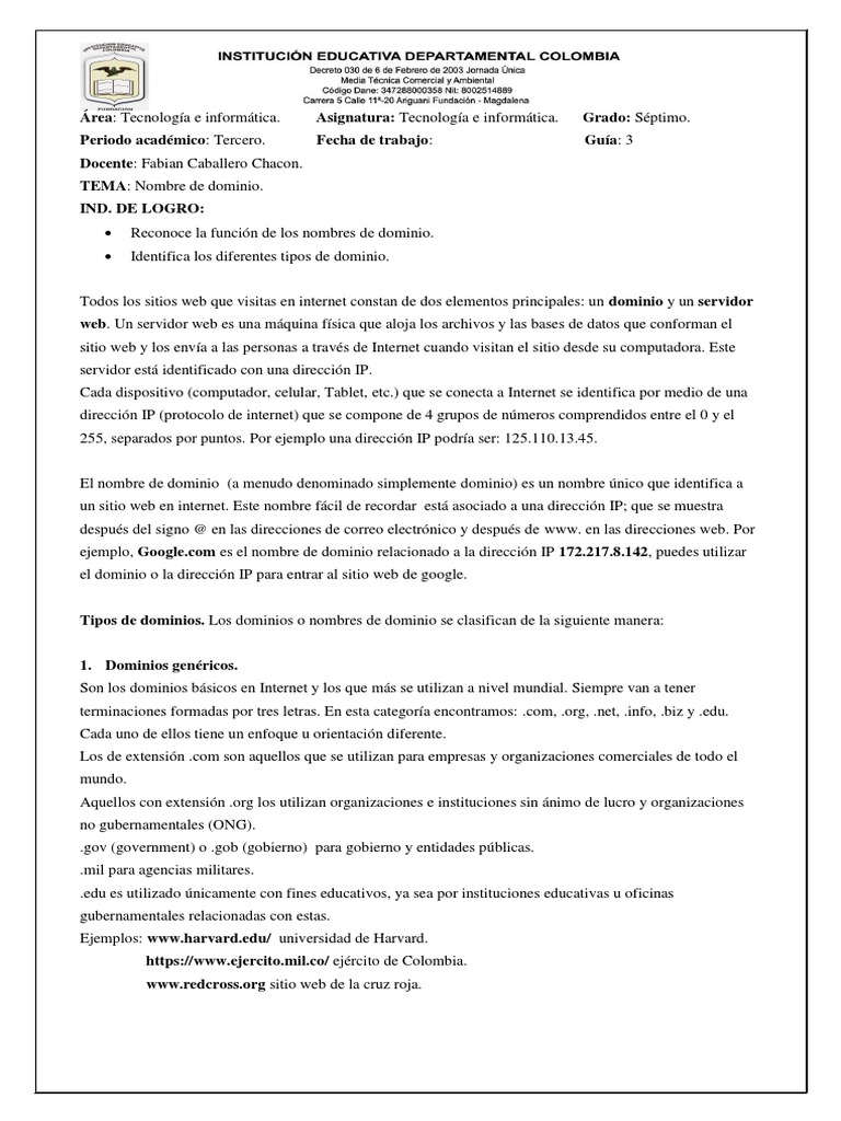 Ejemplos de Nombres de Dominio y Tipos | PDF | Nombre de dominio | Red ...