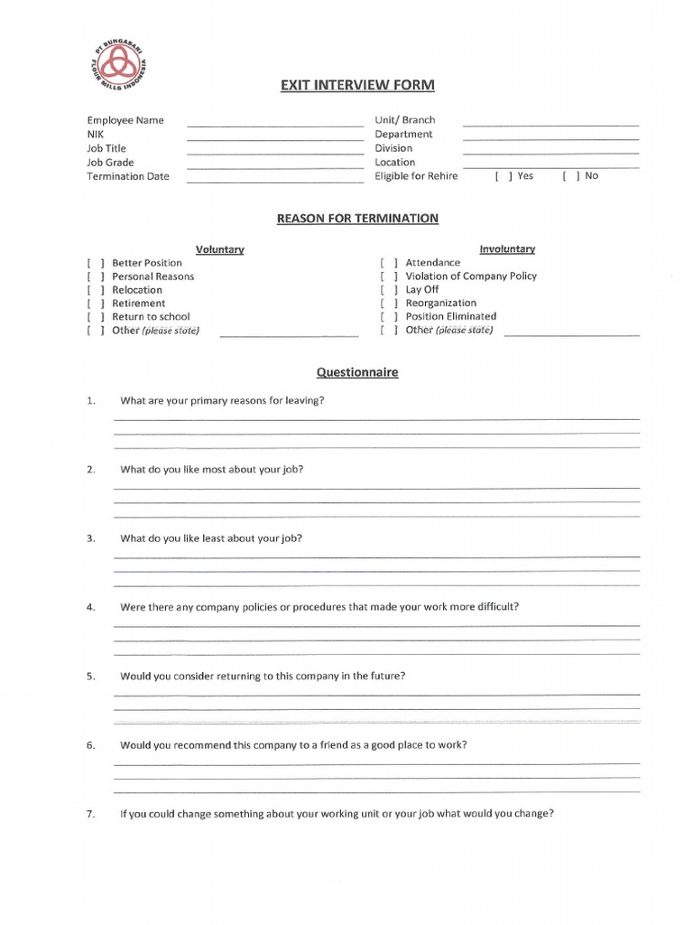 Exit Interview Form | PDF