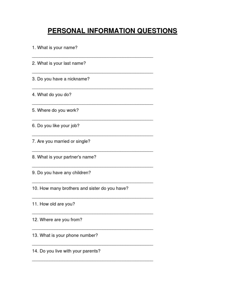 personal information questions special education