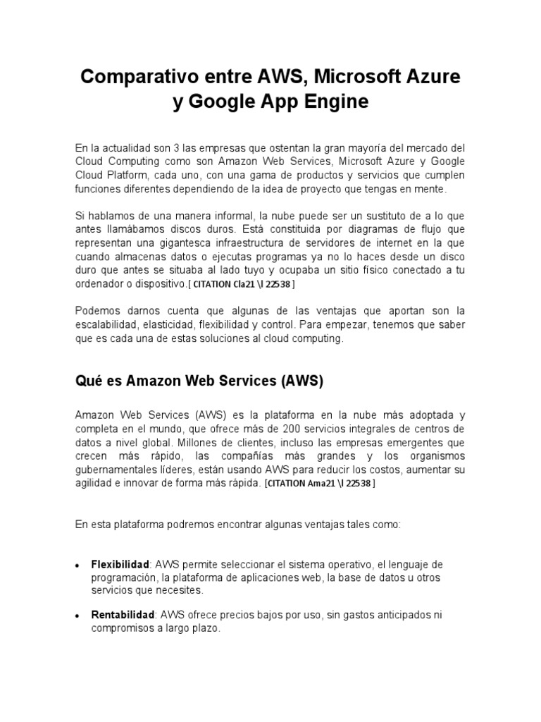 Comparativa de AWS, Azure y Google Cloud | PDF | Computación en la nube ...