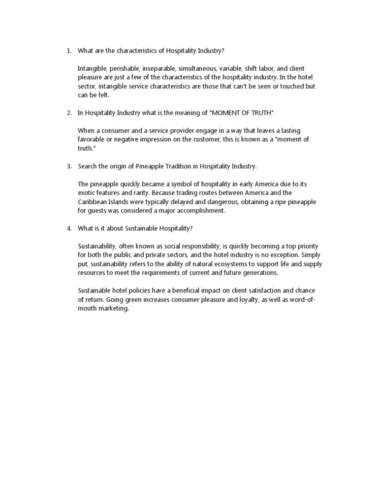 What Are The Characteristics of Hospitality Industry PDF