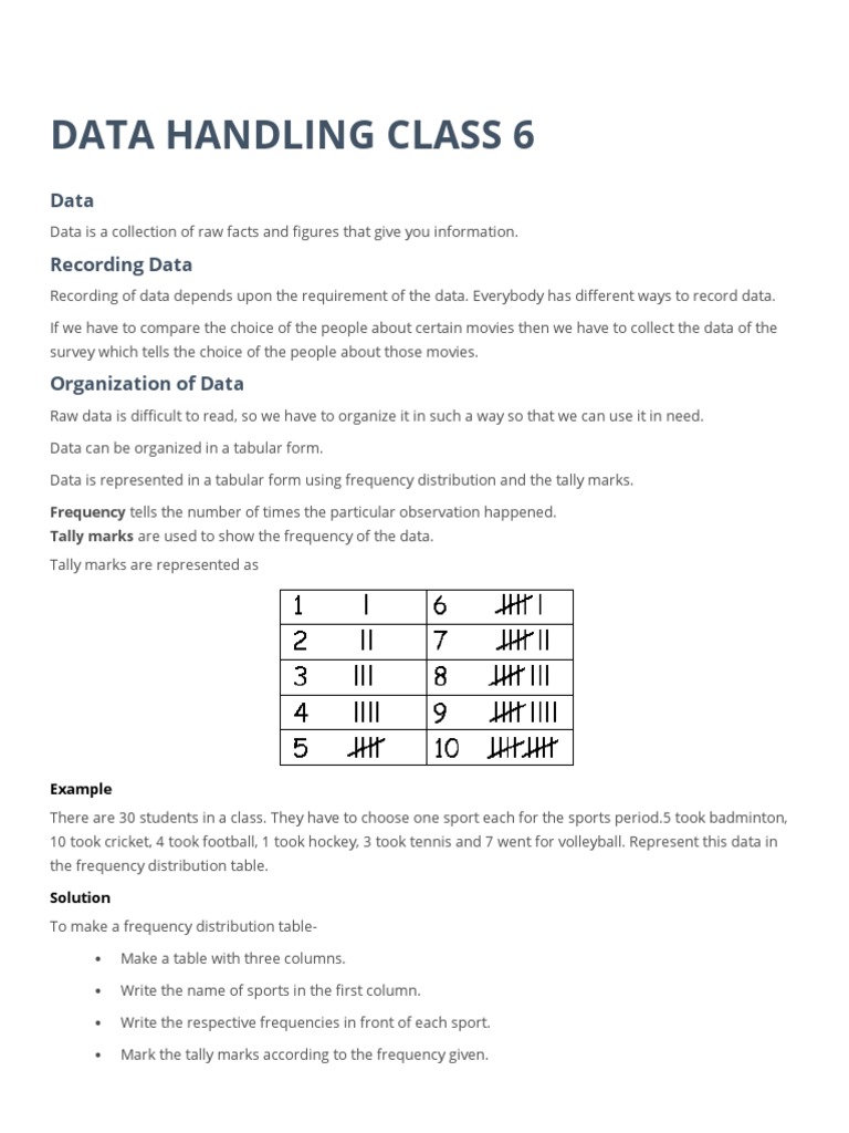 Data Handling Class 6 PDF Data
