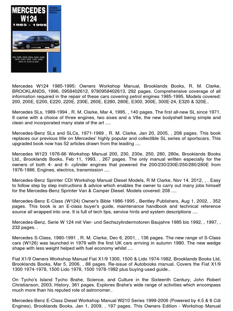 Moam - Info - Download Mercedes w124 1985 1995 Owners Workshop M