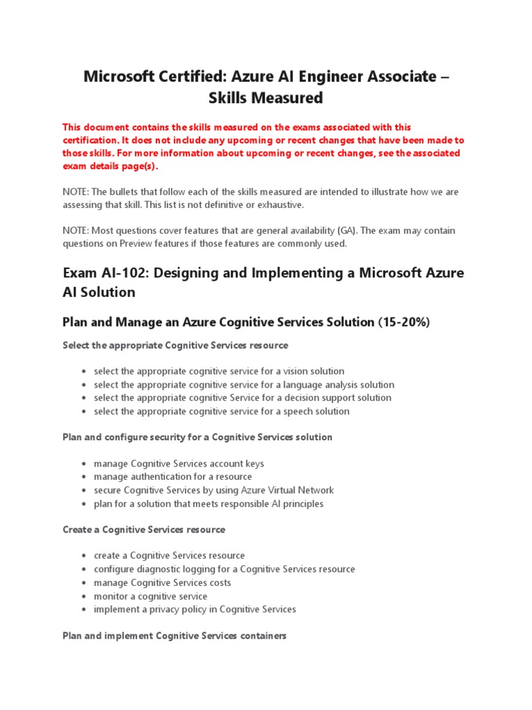 Microsoft Certified: Azure AI Engineer Associate - Skills Measured ...