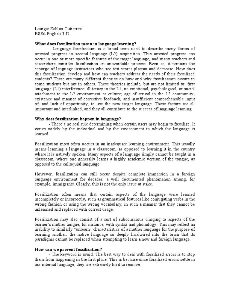 Understanding Language Fossilization | PDF | Second Language | Language ...