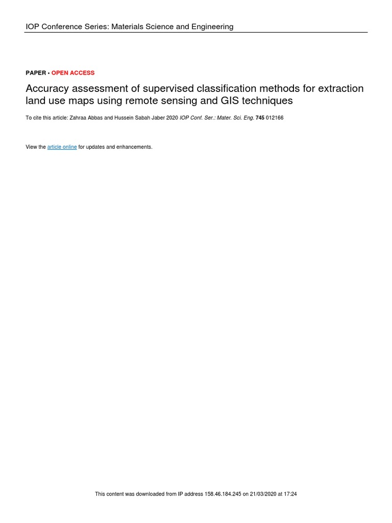 Accuracy Assessment of Supervised Classification M | PDF | Statistical ...