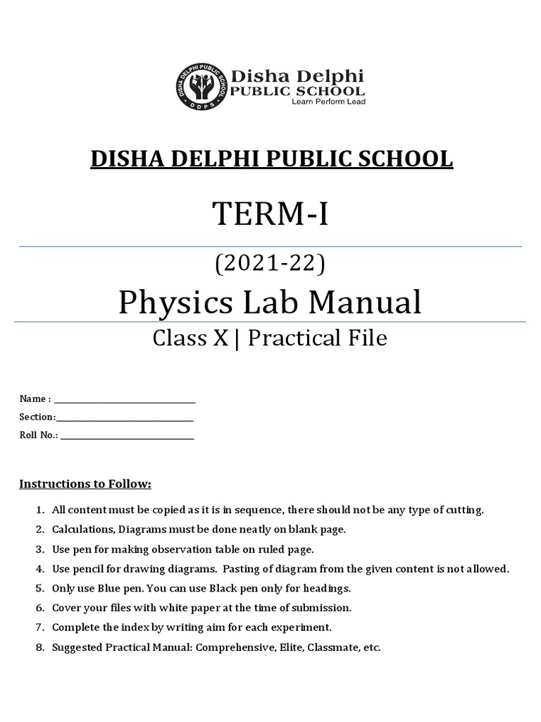 Physics LAB MANUAL WITH READING CLASS X TERM-I - 2021 | PDF | Prism ...