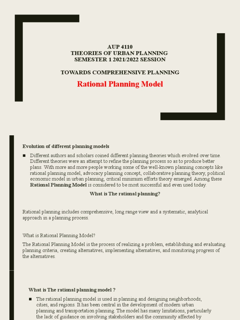 Rational Planning Model: AUP 4110 Theories of Urban Planning SEMESTER 1 ...