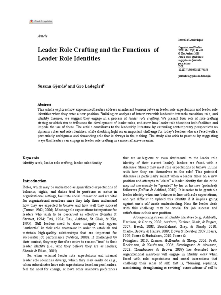 Leader Role Crafting And The Functions Of Leader Role Identities – JSHY