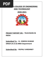 Aligarh College of Engineering and Technology 2020-2021: Project Report On - Television in India