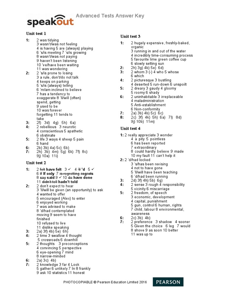 Advanced Tests Answer Key: Unit Test 1 Unit Test 3 | PDF