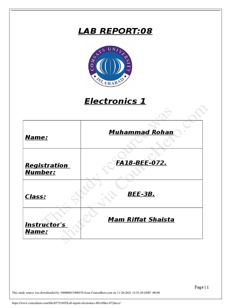 This Study Resource Was: Lab Report:08 | PDF | Amplifier | Electronic ...