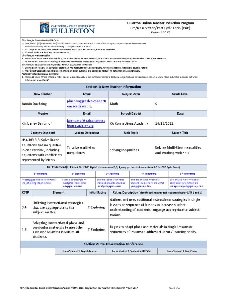 Csuf Pop Cycle Fall 2021 Completed PDF Pedagogy Learning