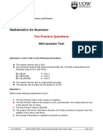 ECON 222 Mathematics For Business: Ten Practice Questions