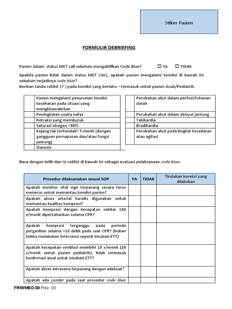 Formulir Code Blue Debriefing | PDF