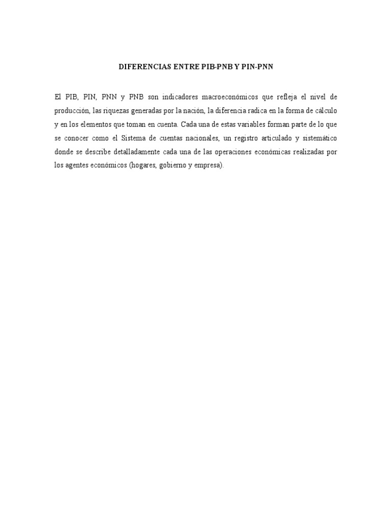 Diferencias entre PIB, PNB, PIN y PNN | PDF | Producto Interno Bruto ...