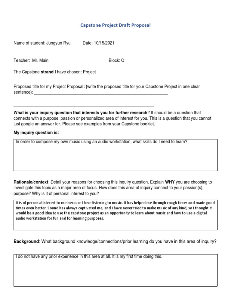 CLC 12 - Capstone Project Draft Proposal | PDF | Inquiry | Learning