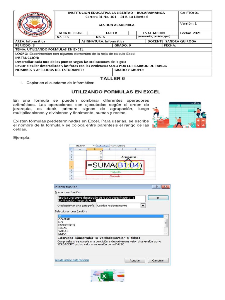 Taller de Excel para 6º Grado | PDF