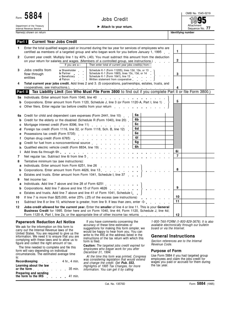 US Internal Revenue Service: f5884 - 1995 | PDF | S Corporation | Irs ...