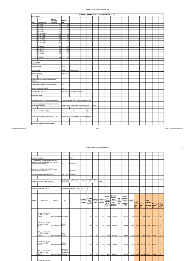 Cable Selection Calculation for HPDC Plant | PDF | Electrical Impedance ...