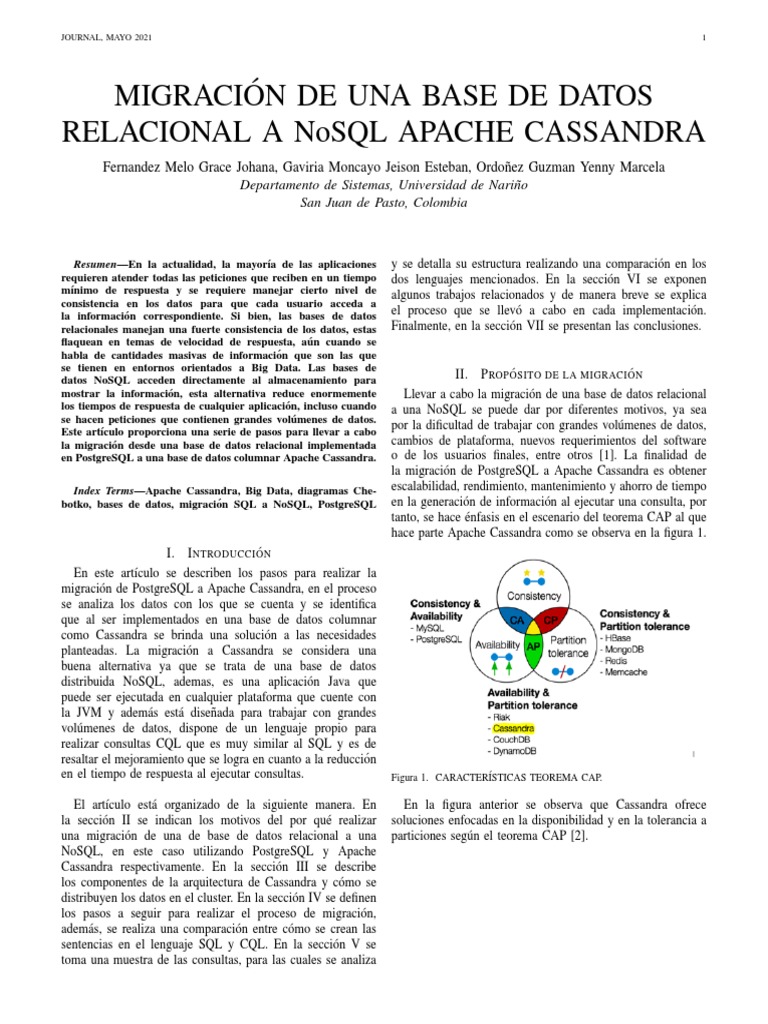 Migración de Una Base de Datos Relacional A Nosql Apache Cassandra ...