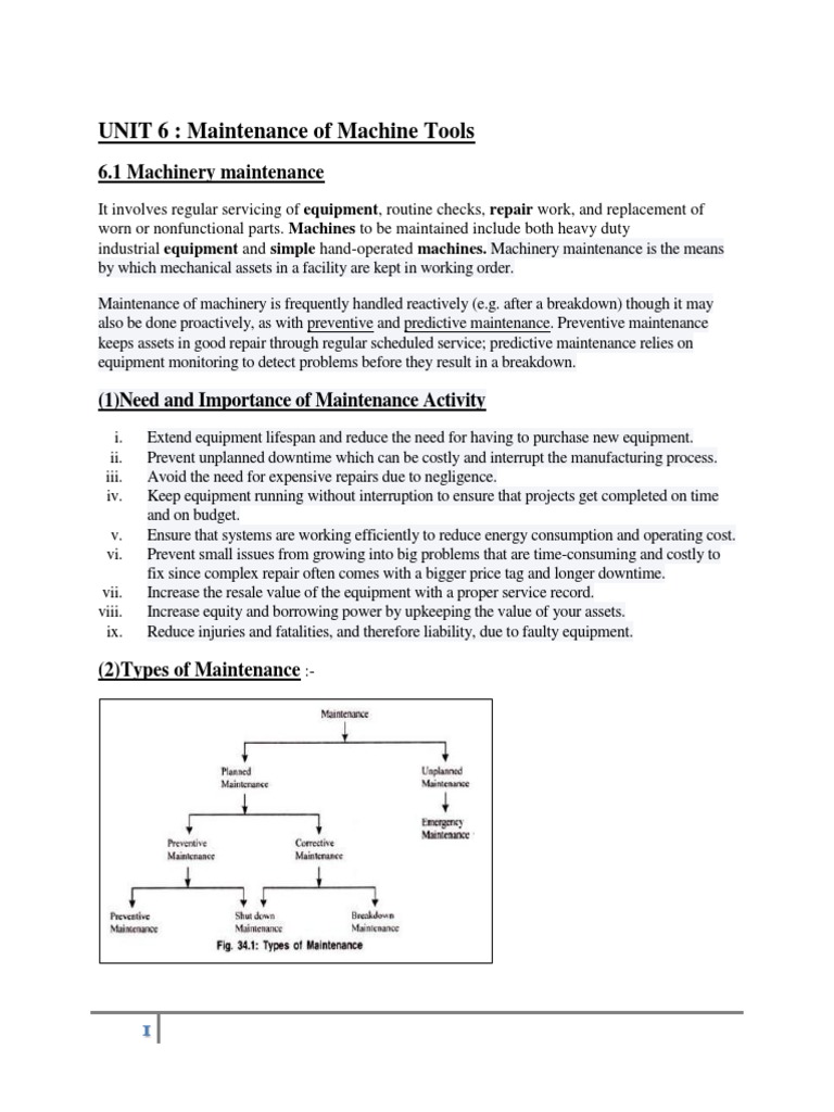 UNIT 6 Maintenance of Machine Tools PDF Mechanical Engineering