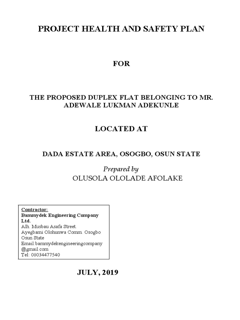 Health and Safety Plan for Duplex Construction | PDF | Occupational ...