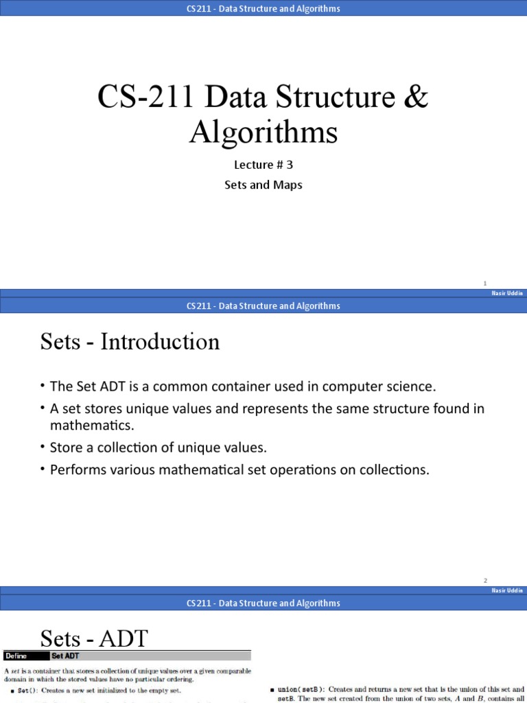 Sets and Maps in CS211 Lecture 3 | PDF | Array Data Structure ...