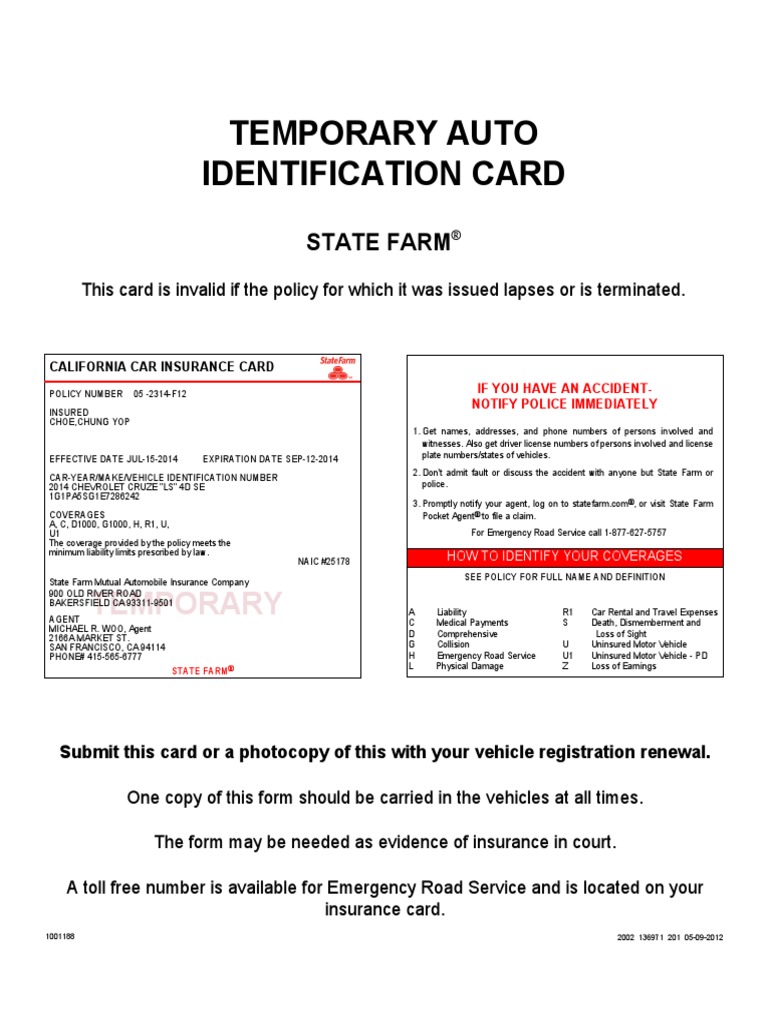 Temporary Auto Identification Card | PDF | Vehicle Insurance | Insurance for Printable Auto Insurance Card Template Free Download