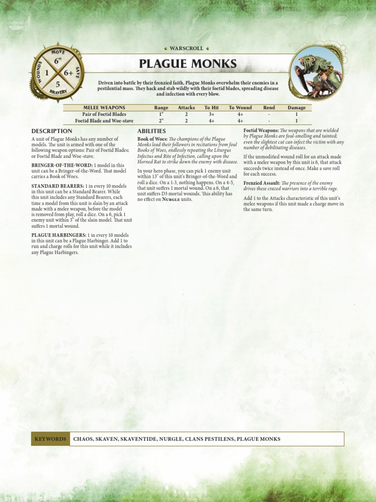 AoS Skaven Warscroll Card Plague Monks | PDF