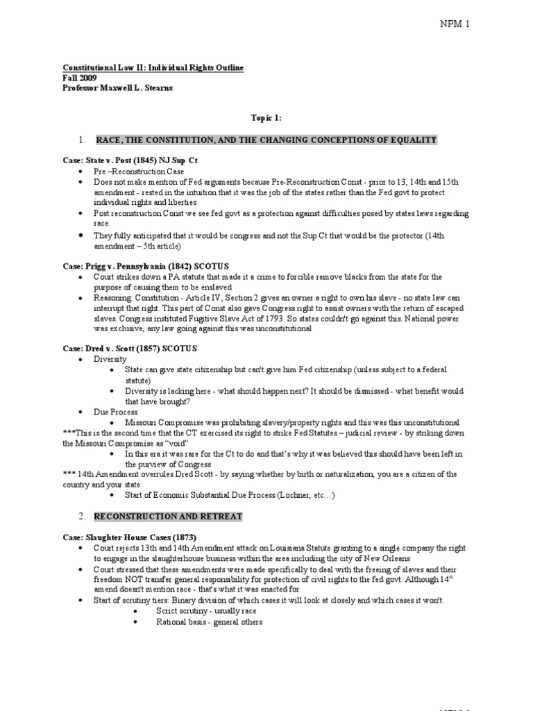 Con Law 2 Outline PDF Batson V. Kentucky Equal Protection Clause