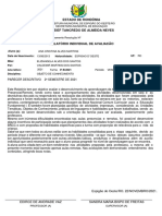 Relatório escolar de aluna do 3o ano do ensino fundamental