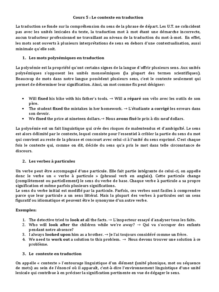 Importance du Contexte en Traduction | PDF | Traductions | Contexte ...