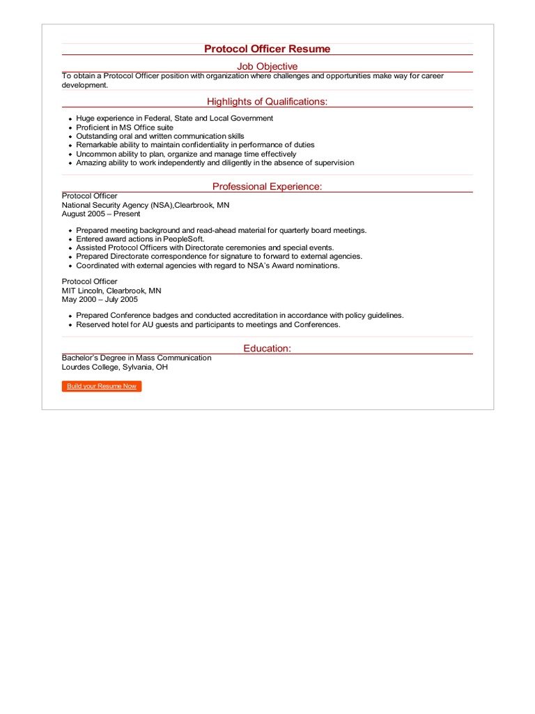 Protocol Officer Resume 2 Pdf