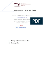 Design For Security - MANN 1043: MAC and Hashing