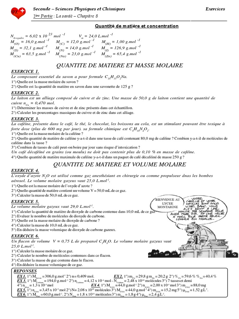 Masse Molaire et Quantité de Matière | PDF | Concentration molaire | Café