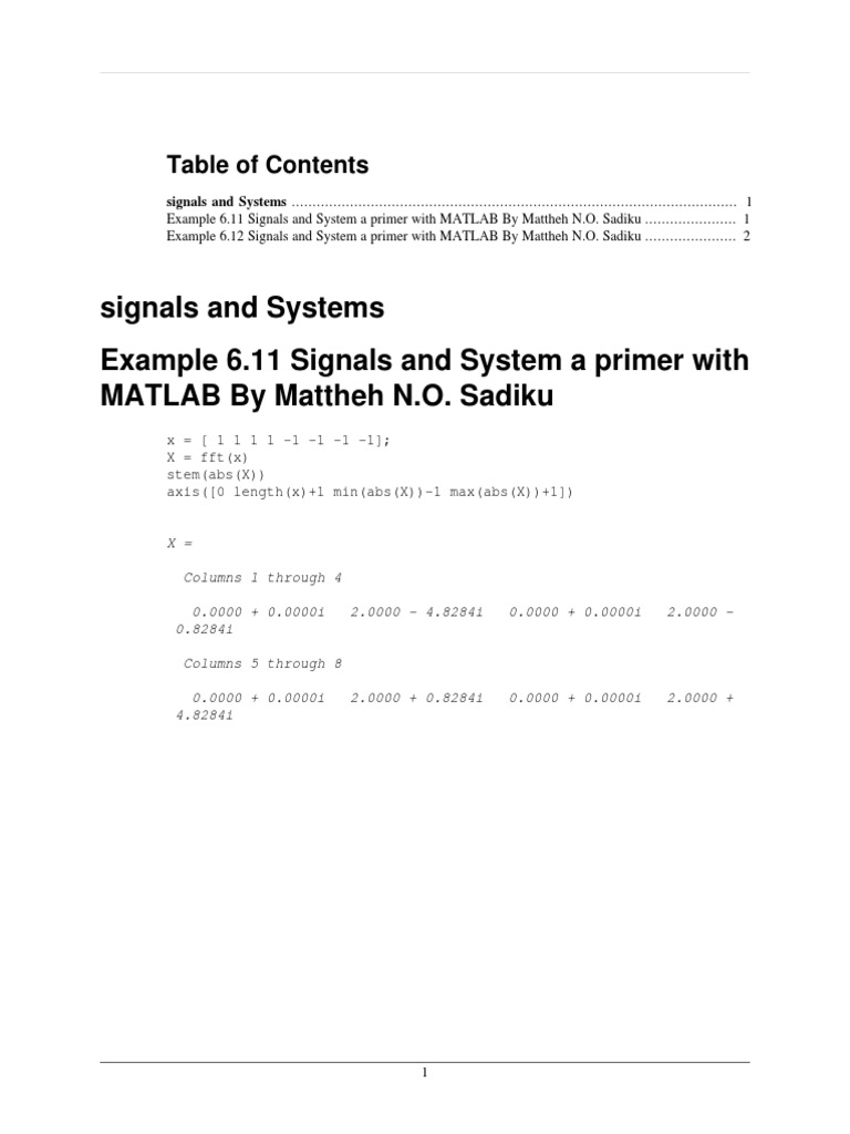 Signals and Systems Example 6.11 Signals and System A Primer With ...