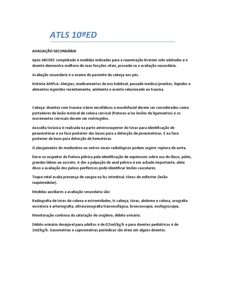 Atls 10 Ed - Avaliação Secundária. | PDF