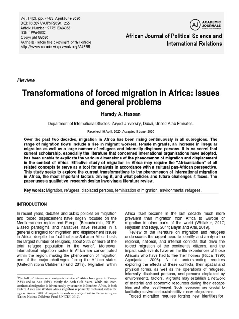 Transformations of Forced Migration in Africa Issu | PDF | Human ...
