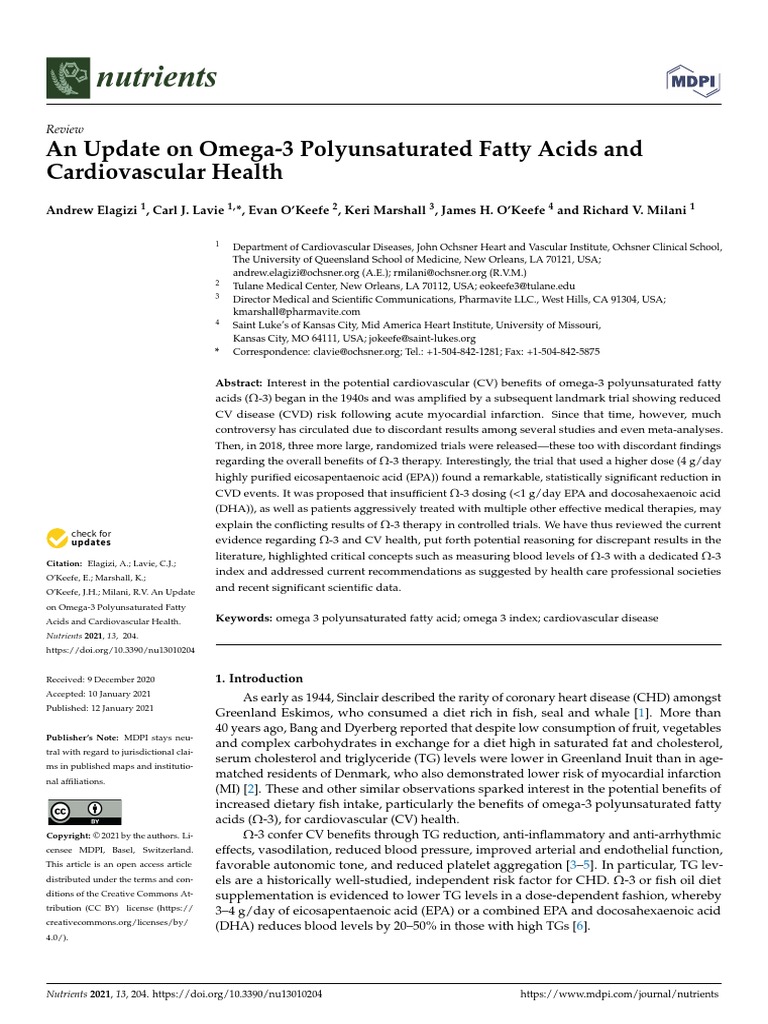 Nutrients: An Update On Omega-3 Polyunsaturated Fatty Acids and ...