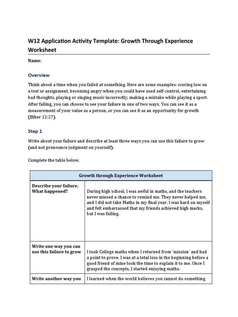Growth Through Failure Reflection Worksheet | PDF | Behavior ...